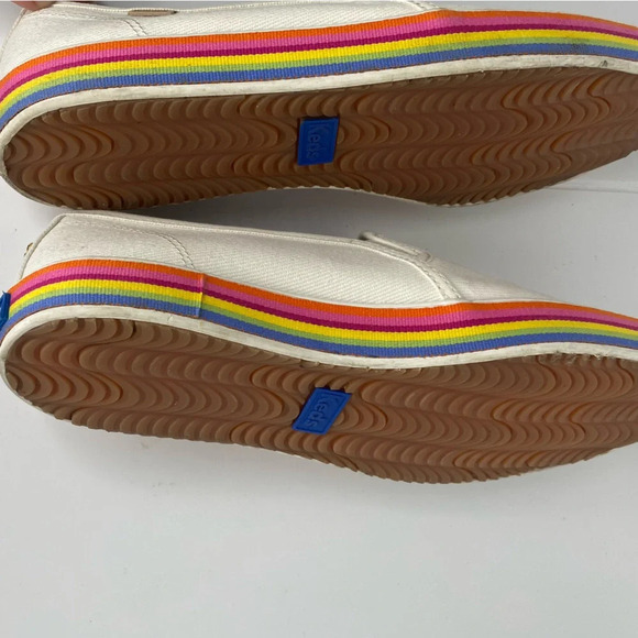 KATE Spade X Keds Double Decker Twill White Slip-On Sneakers with Rainbow Trim - Picture 3 of 13